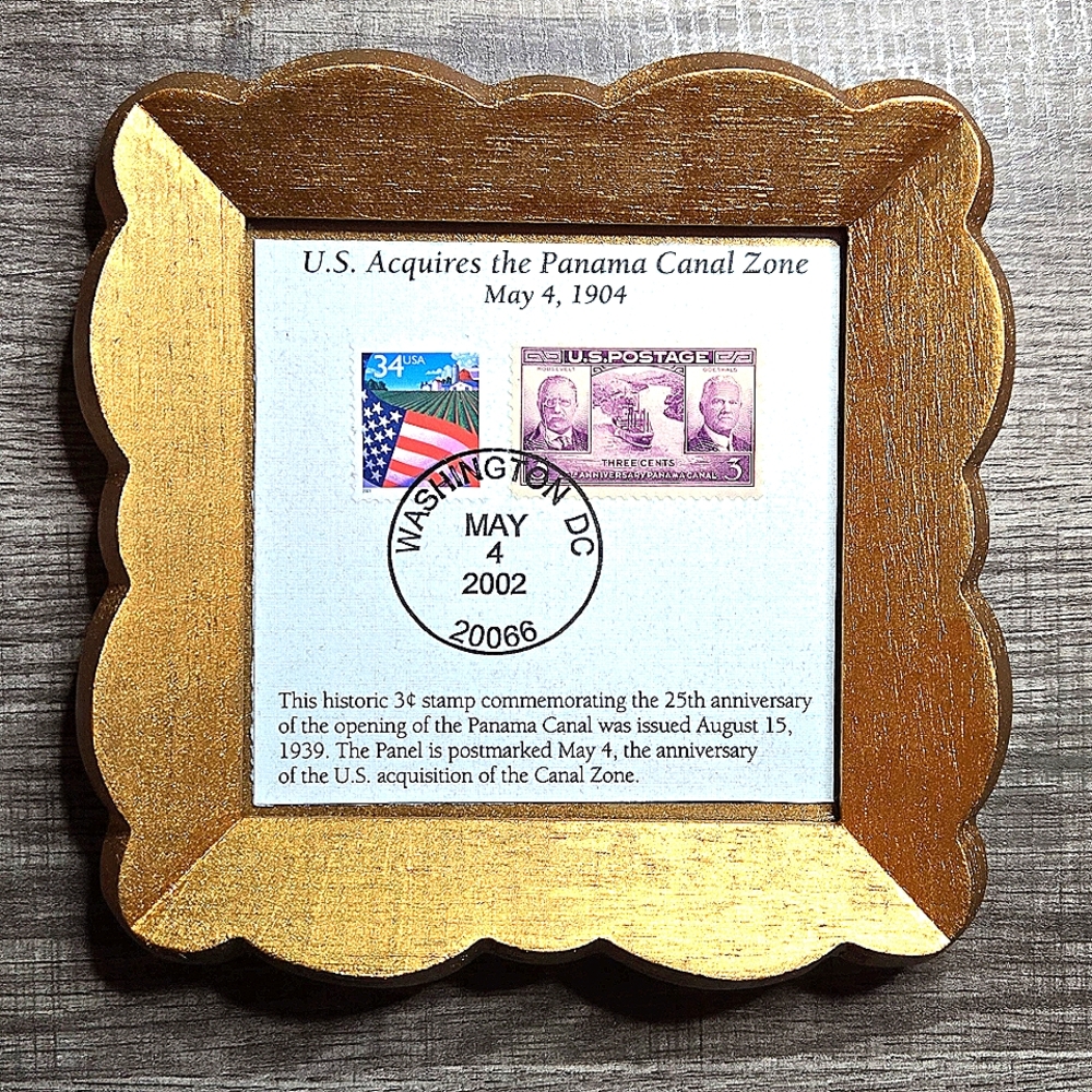 1904 3 cent Stamp Commemorating U.S. Acquiring The Panama Canal Zone Framed